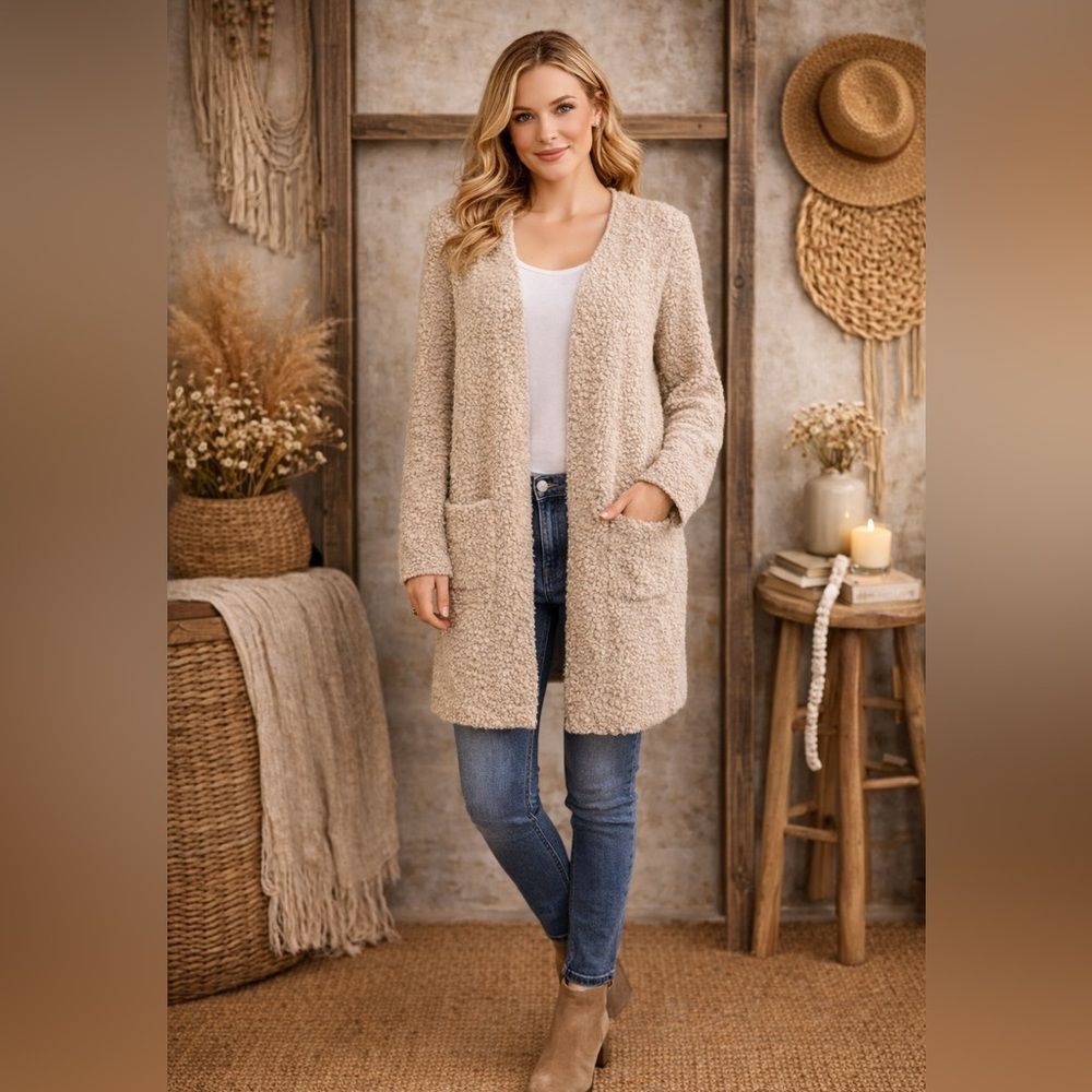 Rachel Zoe Popcorn Long Sleeve Cardigan Size Large Oatmeal Cream Sweater